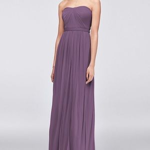 David’s bridal bridesmaid Versa dress in wisteria.